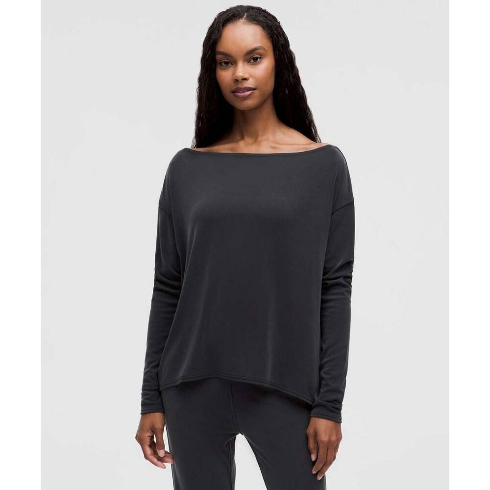 Lululemon Drapey Softstreme Off-The-Shoulder Long-Sleeve Shirt Black Large Comfy - Picture 1 of 6